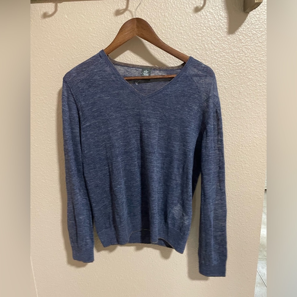 First Class Eleventy Milano Blue Linen lightweight Sweater Model Style 979MA0021